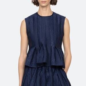 NEW SEA fayetta embossed tank top in navy